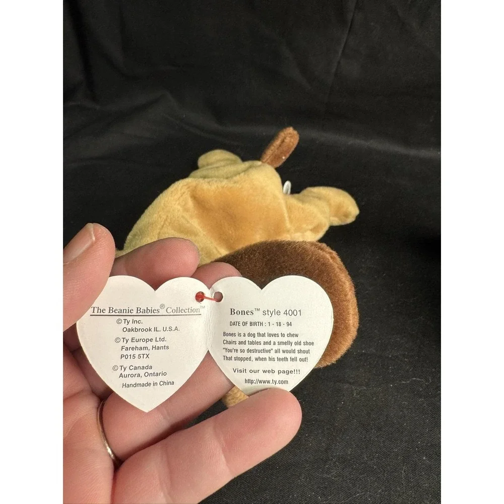 Set of 2 Ty Beanie Babies Bones Dog Plush 1993 1994 Heart Tags PVC Pellets